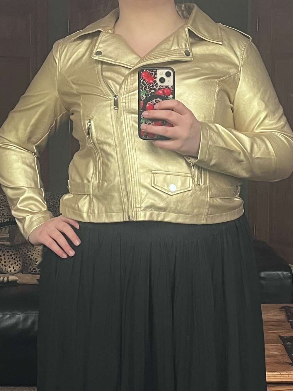 Women's‎ Metallic Gold Moto Faux Leather Jacket